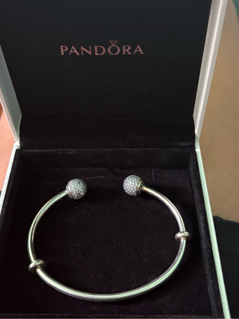 Pandora Silver Pavé End Open Bangle - Silver